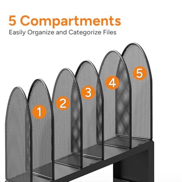5-Section Metal Mesh Desk File Organizer for Documents & Office Papers - Picture 7 of 8